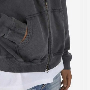 Alta calidad 400gsm algodón hombres de gran tamaño Vintage lavado ácido cremallera completa Sudadera con capucha logotipo personalizado bordado liso teñido ropa de invierno - Product Image 3