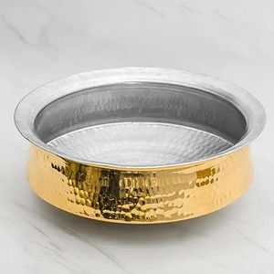 Reusable Brass Biryani Handi With Lid Hammered Gold Finish Stainless Steel Lining <b>Cookware</b> Pot For Stovetop Cooking - Product Image 6