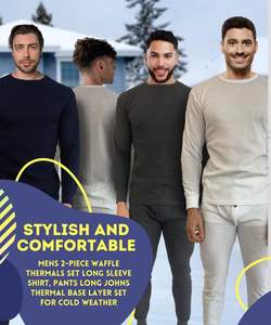 Conjunto térmico de gofres de 2 piezas para Hombre | Camisa de manga larga, Pantalones | Conjunto de capa base térmica para clima frío - Product Image 6