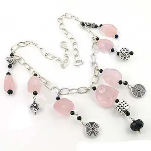 Rose Quartz <b>Chain</b> <b>Necklace</b> Sterling <b>Silver</b> Gemstone Jewelry Elegant Crystal <b>Necklaces</b> - Product Image 3