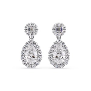 Boucles d'oreilles pendantes uniques en forme de poire, diamant cultivé en laboratoire de 0,25 ct en platine, cadeau d'anniversaire de mariage - Product Image 3