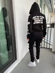 Ensemble de survêtement personnalisé avec impression 3D en relief, 100% coton molletonné, ourlet brut, pantalon de survêtement à capuche, vêtements de sport, pantalon de survêtement et sweat-shirt - Product Image 5