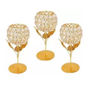 Nuevo estilo de lujo Premium chapado en oro y cristal recubierto vela votiva Juego de 3 para restaurantes y decoraciones de mesas para el hogar - Product Image 1