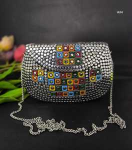 Bolsos de Mosaico Metálico Impermeables Hechos a Medida con Patrón de Piedras, Cierre de Botón de Cadena para Fiestas, Bodas y Eventos de Moda - Product Image 3
