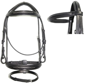 มงกุฎบังเหียนม้าหนังสีน้ำตาลเย็บแบบตะวันตกเชือกแขวนคอ - Product Image 1