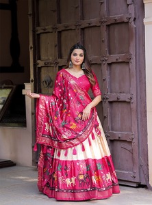 คอลเลกชันผ้าไหม lehenga choli เสื้อคอลเลกชั่นประจำชาติพิมพ์ลายแฟนซี - Product Image 3