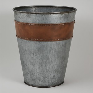 Decorative <b>Galvanised</b> Leather <b>Planter</b> With Engraved Base Artisan Handmade Designed For Seasonal Decorative Interiors - Product Image 1