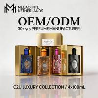 Coffret cadeau de parfums C2U en stock, multi-parfums, 4 flacons, effet givré scintillant, logo OEM personnalisé, marque personnalisée, vente en gros.