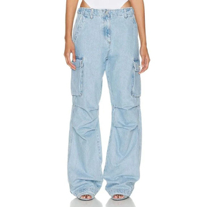 Venta al por mayor de fábrica personalizada de las señoras de cintura alta bolsillo de pierna ancha última moda suelta de longitud completa pantalones vaqueros Cargo 2026 - Product Image 1