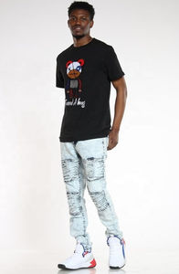 Camiseta de Hip Hop con estampado personalizado, camisetas con parches bordados de chenilla, camiseta desgastada para hombre, camisetas de algodón en blanco - Product Image 4