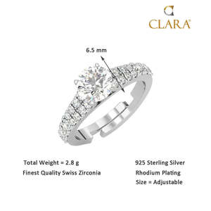 NOVAMART Fine 925 Pure Sterling Silver V Solitaire Women's Finger <b>Ring</b> <b>Adjustable</b> Band Brilliant Cut Diamond Pave Setting Fine W - Product Image 5