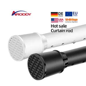ARODDY Does Not Rust Smart Black Adjustable Roman Curtain Rod And Finials Tension White Metal Curtain Poles Set