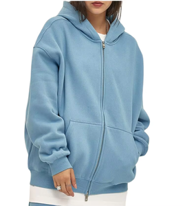 Streetwear uni pour femmes de haute qualité Vintage blanc surdimensionné poids lourd personnalisé sweat à capuche zippé - Product Image 6