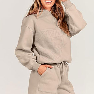 Ensemble sweat à capuche et short décontracté pour femme, 100 % coton respirant et écologique, 2 pièces - Product Image 3