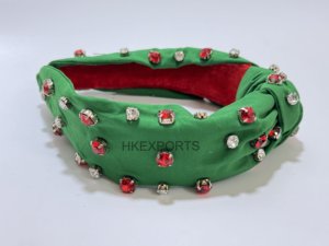 Green Satin Rhinestone Headband Christmas Fashion Women's Hair <b>Accessory</b> - Product Image 2