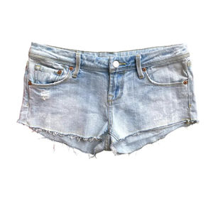 กางเกงยีนส์ขาสั้นเอวต่ำของผู้หญิงกางเกงขาสั้นผ้าฝ้ายสีฟ้า100% แบบกำหนดเองสำหรับ2025 - Product Image 1