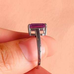 Bague de fiançailles et de mariage en argent sterling 925 plaqué rhodium avec améthyste taille émeraude, romantique, pour femme, par Rhaya Jewels - Product Image 2