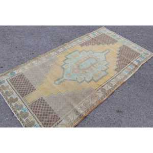 3.7x7.3 ft Rug, Area Turkish Rug, <b>Yellow</b> Striped Rug - Product Image 1