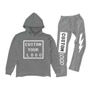 Service OEM 100% coton hiver respirant polaire et tissu éponge survêtement ensemble de survêtement haut court et pantalon de survêtement évasé à capuche - Product Image 2