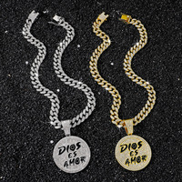 Collier chaîne cubaine avec pendentif rond lettré, bijoux hip-hop étincelants, fourniture d'usine pour tenues de soirée masculines