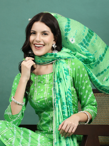 ชุดเสื้อกางเกง kurta ตรงพิมพ์ลายสีเขียวดีไซน์เนอร์พิเศษพร้อมชุดพิมพ์ลายสีเขียวสำหรับผู้หญิง - Product Image 6