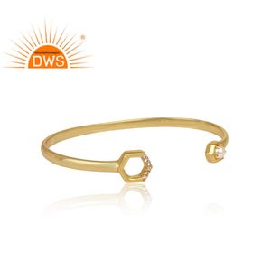 Hot Selling <b>Sterling</b> <b>Silver</b> 18K Gold Plated Natural Cz & Pearl Gemstone <b>Cuff</b> Bangle Demi Fine Jewelry Manufacturer - Product Image 2