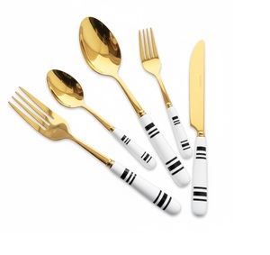 Ensemble de couverts en acier inoxydable 304 à succès avec manche en marbre terrazzo, design moderne élégant, ensemble de couverts cuillères et fourchettes - Product Image 6
