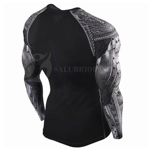 Slim Fit transpirable de secado rápido de Nailon/Spandex gimnasio manga completa Rash Guard con logotipo personalizado hombres entrenamiento correr a la venta - Product Image 4