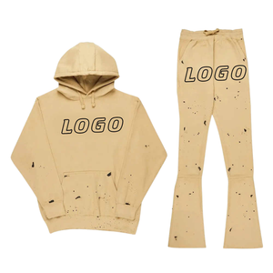 Vêtements homme ensembles 100% coton de haute qualité chaud Orange enfants survêtements évasés Logo personnalisé à capuche pantalons de survêtement deux pièces ensemble - Product Image 3