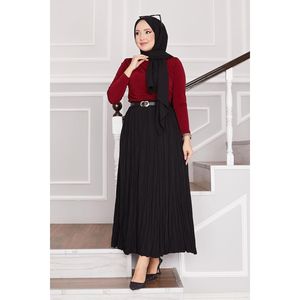 Kras-Hijab de satén negro con estampado digital floral, largo y recto, plisado corto, estampado floral, plisado - Product Image 4