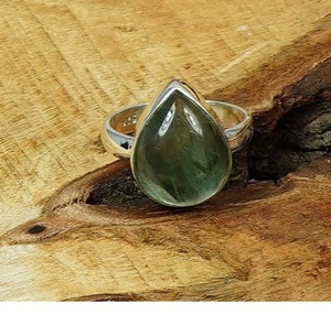 Fluorite verte naturelle 925 argent Sterling poire forme pierre précieuse bague bijoux faits à la main cadeau pour noël - Product Image 2