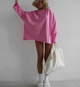 Vente en gros Sweat-shirt à col roulé surdimensionné avec logo personnalisé Dernier design Grande taille Couleur unie pour femmes - Product Image 3