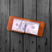Dompet pria Retro Crazy Horse kulit sapi asli, dompet klip lipat dua pria