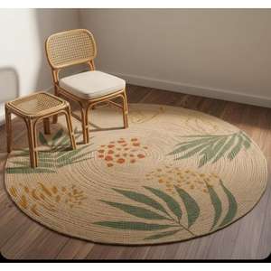 Tapis en jute naturel fait à la main, design rond en forme de feuille, tapis en jute pour la décoration de la maison, le bureau, la salle à manger, la résidence universitaire, utilisation polyvalente en intérieur - Product Image 4