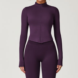 Vêtements de yoga pour femmes sur mesure, respirants, en spandex, coupe ajustée, vestes zippées pour la salle de sport, la remise en forme, la course à pied, le Pilates, prix de gros, prix bas - Product Image 4