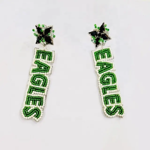 Pendientes de declaración con cuentas de Raiders rojos y blancos con letras del día del juego, pendientes de letras bordadas con cuentas de semillas hechas a mano a la moda - Product Image 4