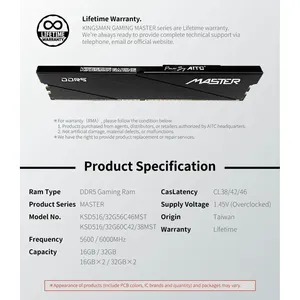 DDR5 6000 16GB X 2 Desktop Memory <b>RAM</b> for Kingsman KSD516G60C38MST-BLACK - Product Image 5