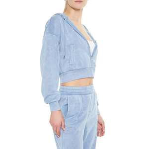 Nuevo Diseño, Sudadera Corta con Cierre Completo y Dos Bolsillos, Tejido Transpirable con Efecto Ácido, Estilo Urbano, Diseño Personalizado para Mujer - Product Image 6