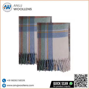 ผ้าห่มขนสัตว์สีน้ำเงินสจ๊วตแบบนุ่มดีไซน์หรูหราจากผู้ผลิตอินเดีย - Product Image 4