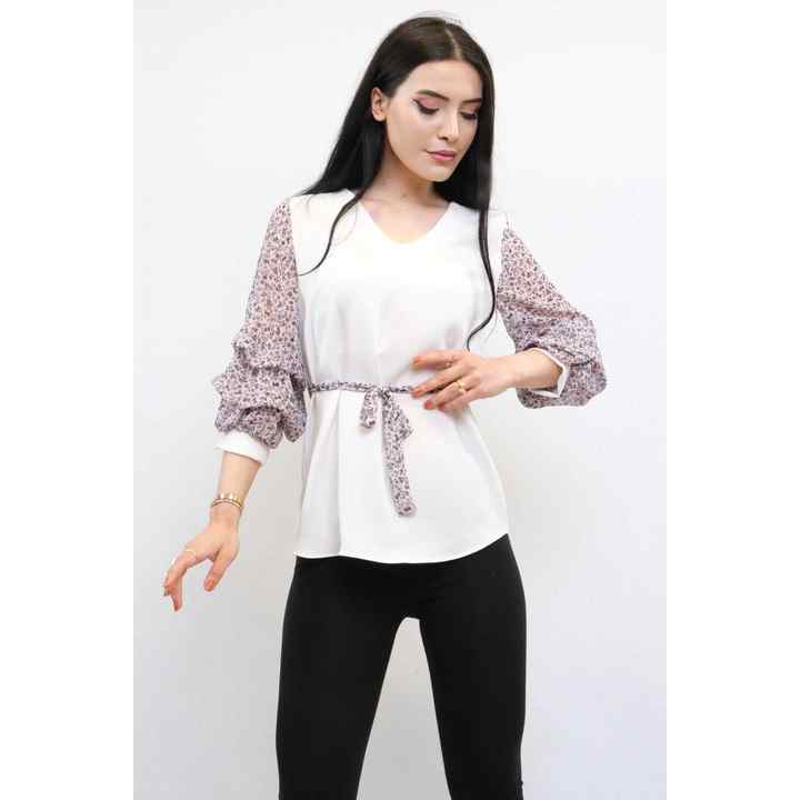 Fashion Line Gathered Chiffon Sleeve Blouse Ecru