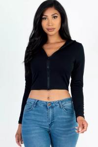 Ensemble de sweat à capuche personnalisé pour femmes d'automne avec poche zippée haut court veste ensembles de jogging en velours survêtements en velours pour femmes - Product Image 2