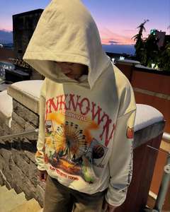 Custom Streetwear Printed Pullover Hoody Jacket Print Oversized French Terry Heavyweight Vintage <b>Black</b> Acid Wash <b>Hoodie</b> - Product Image 4