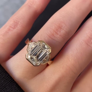 IGI Certified Women's Emerald Cut Engagement <b>Ring</b> with Lab Grown Side Stones Yellow Gold Bezel <b>Diamond</b> <b>Rings</b> - Product Image 3