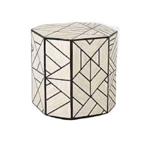 Taburete redondo con incrustaciones de hueso de nácar blanco y negro Nuevo, mesita de noche, mesita de noche con incrustaciones de hueso Hexagonal, mesita de noche - Product Image 1