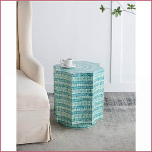 Modern Bohemian Mosaic Teal <b>End</b> <b>Table</b> Coffee <b>Table</b> Luxurious Side <b>Tables</b> With Mother Of Pearl <b>For</b> <b>Living</b> <b>Room</b> Decor - Product Image 5