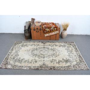 Vintage Turkish Rug, 3.8x6.8 ft Rug, <b>Brown</b> Camouflage <b>Wool</b> Rug - Product Image 2