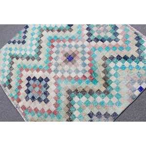 Alfombra turca vintage de 4.1x3.7 pies, alfombra decorativa, alfombra de lana con motivos de plantas y árboles en azul y verde. - Product Image 5