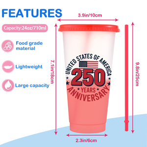 <span class=keywords><strong>Gobelets</strong></span> en plastique personnalisables avec logo, changeant de couleur à l'eau froide, pour le 4 juillet, souvenir du 250e anniversaire américain - Product Image 3