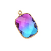 Pendentif Breloque en Argent Sterling Plaqué Or 18 carats avec Pierre Précieuse Facettée Rectangulaire Coussin 14x18mm en Quartz Bio Tourmaline, Meilleure Vente