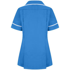 Venta al por mayor personalizado mujeres Hospital uniforme enfermería Scrubs Tops cuello vuelto con tubería blanca cuidado de la salud enfermera túnica superior - Product Image 3